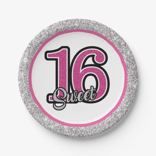 Prato De Papel Partiware Glitz e Glam Sweet 16 (Frente)