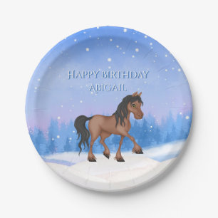 Prato De Papel Parto Personalizado de Cavalo e Neve