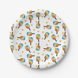 Prato De Papel Pás de Pickleball Retro e Padrão de Bola