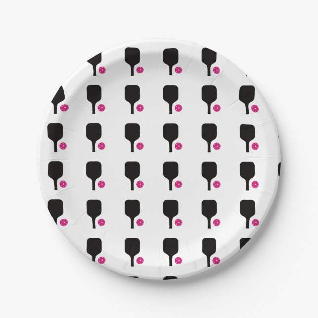 Prato De Papel Pás de picleball e bolas cor-de-rosa (Frente)