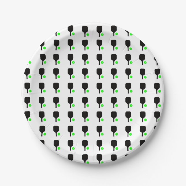 Prato De Papel Pás de picleball e bolas verdes (Frente)