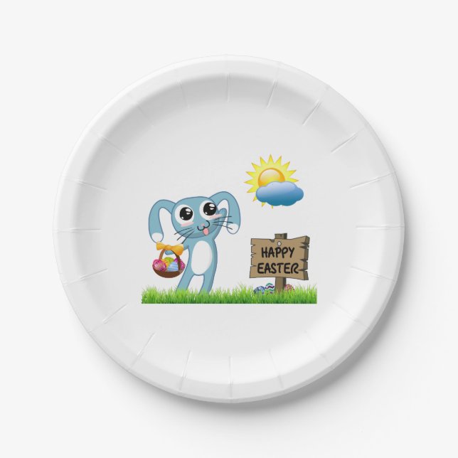 Prato De Papel Páscoa Bunny quer um Felz pascoa (Frente)