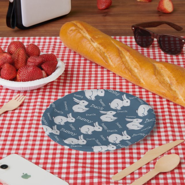 Prato De Papel Páscoa de Desenho do Coelho Azul Whimsical (Piquenique)