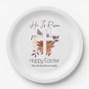 Prato De Papel Páscoa Elegante Caligrafia Floral Cruz Cristã
