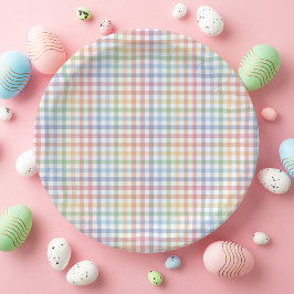Prato De Papel Páscoa gingham, pastel, xadrez