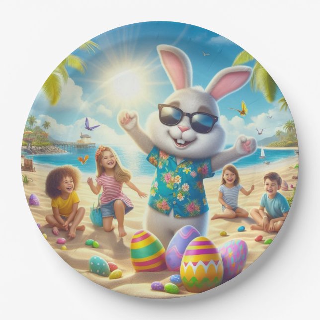 Prato De Papel Páscoa na praia (Frente)