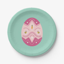 Páscoa, placa, ovo rosa sobre fundo verde