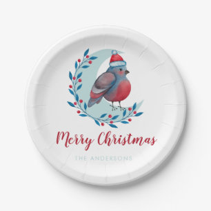 Prato De Papel Pássaro de Natal Personalizado na Lua
