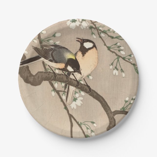 Prato De Papel Pássaro Japonês Asiático Ohara Koson Chapim Pássar (Frente)