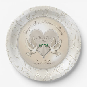 Prato De Papel Pássaros do Amor Papelão de Tema de Casamento Nome
