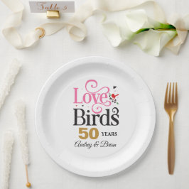 Prato De Papel Pássaros do Amor Personalizados de Aniversário de