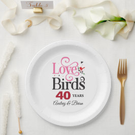 Prato De Papel Pássaros do Amor Personalizados de Aniversário de