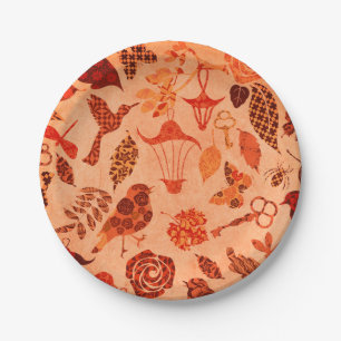 Prato De Papel Pássaros e folha de outono