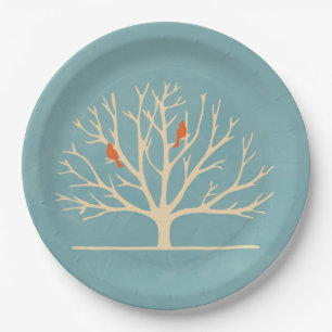 Prato De Papel Pássaros Laranja Modernos em uma Ilustração em Gra