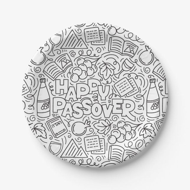 Prato De Papel Passover Black and White Paper Plate (Frente)