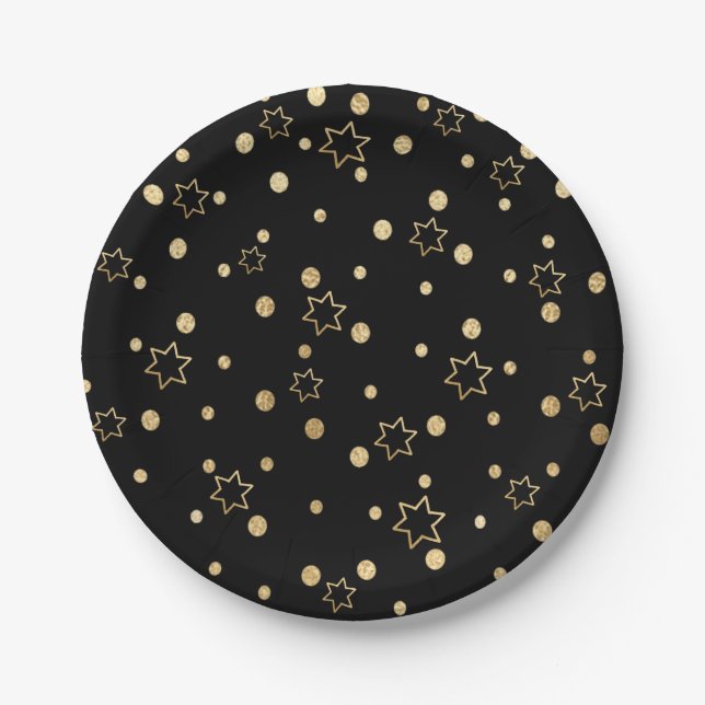 Prato De Papel Passover Black Dourado Stars (Frente)