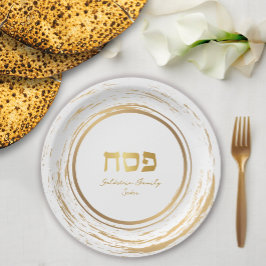 Prato De Papel Passover Passe Russo Dourado Personalizado w Hebra