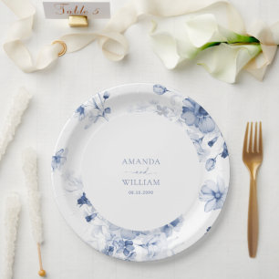 Prato De Papel Pasta de Papel Floral de Casamento Azul Dusty