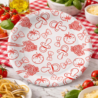 Prato De Papel Pasta & Pacifiers Hand Drawn Italian Baby Shower