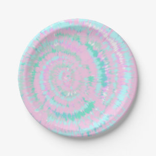 Prato De Papel Pasta Tie Dye Pink Aqua Mint Green