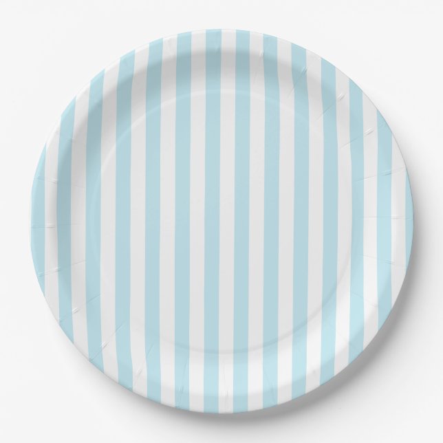 Prato De Papel Pastel Blue and White Striped Paper Plate (Frente)