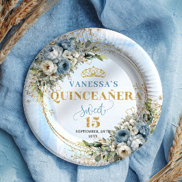 Prato De Papel Pastel Blue Floral Eucalyptus Gold Custom Plates
