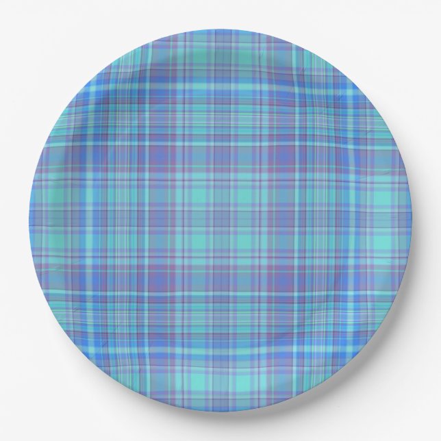 Prato De Papel Pastel Blue Plaid (Frente)