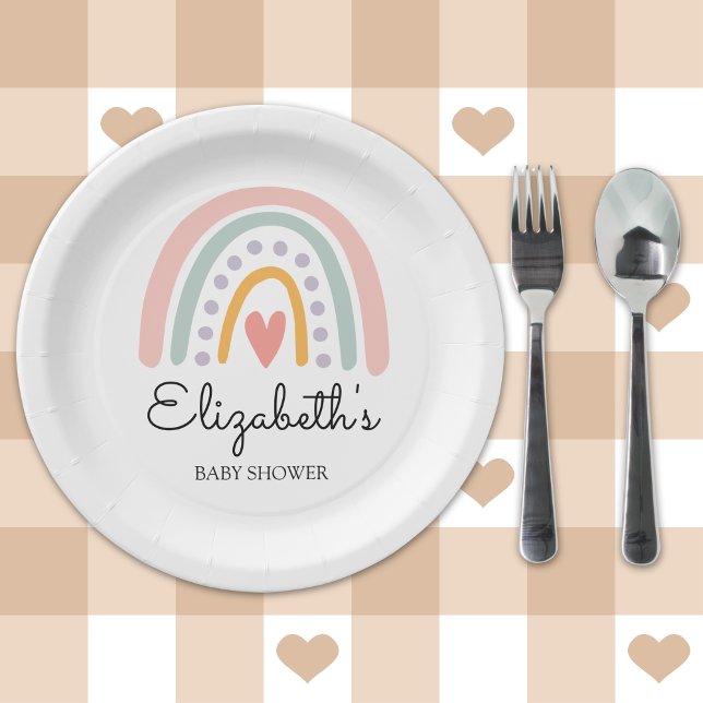 Prato De Papel Pastel Boho Rainbow Baby Shower for a Girl (Criador carregado)