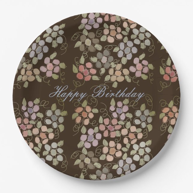 Prato De Papel Pastel Floral com Castanho (Frente)