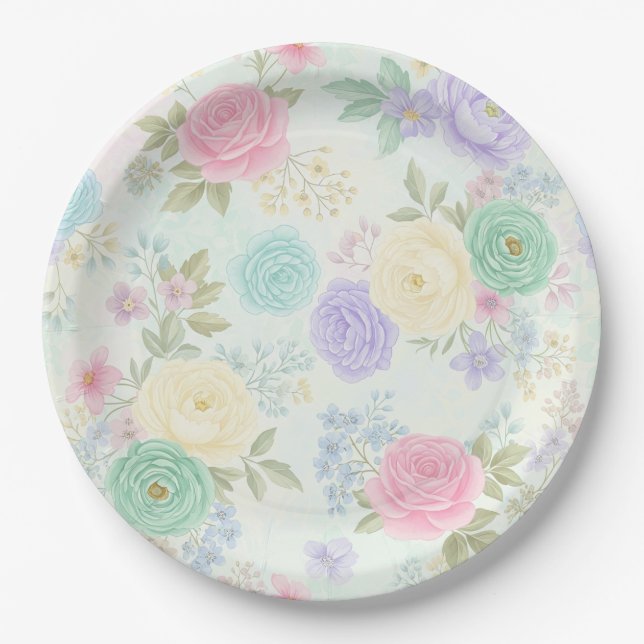 Prato De Papel Pastel Floral Party Placas (Frente)