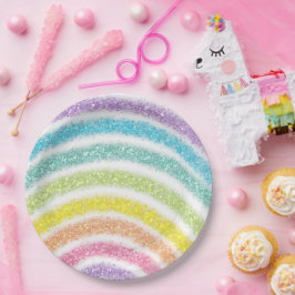 Prato De Papel Pastel Glitter Rainbow