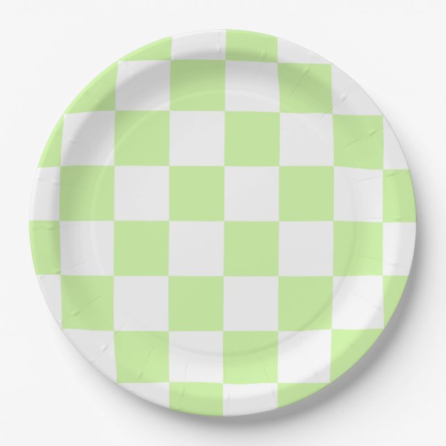 Prato De Papel Pastel Green Checkered Gingham Patterno (Frente)