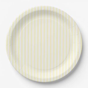 Prato De Papel Pastel Lemon Yellow e White Stripes Pale Yellow