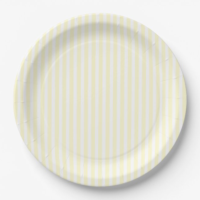 Prato De Papel Pastel Lemon Yellow e White Stripes Pale Yellow (Frente)