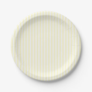 Prato De Papel Pastel Lemon Yellow e White Stripes Pale Yellow
