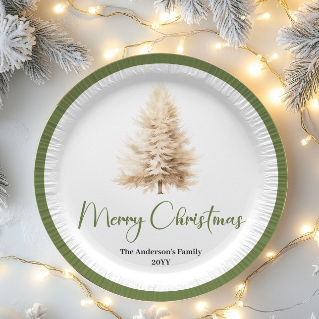 Prato De Papel Pastel Minimal Christmas Personalized Family Plate (Pastel Minimal Christmas Personalized Family Plates)