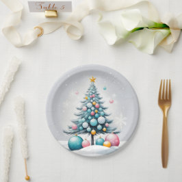 Prato De Papel Pastel Natal | Ornamentos Cor-de-Rosa Azul Sobredi