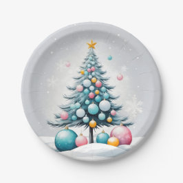 Prato De Papel Pastel Natal | Ornamentos Cor-de-Rosa Azul Sobredi