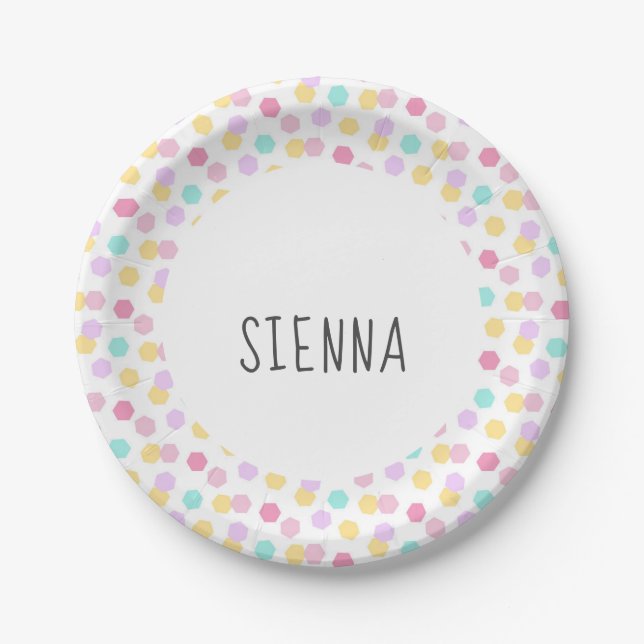 Prato De Papel Pastel Personalizado em Hexágono (Frente)
