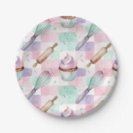 Prato De Papel Pastel Pink & Mint Cupcake Baking Pattern
