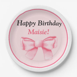 Prato De Papel pastel pink paper plate with bow