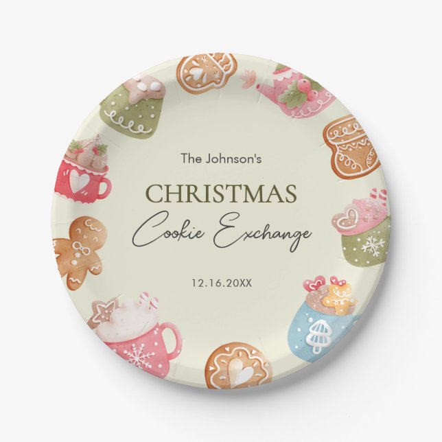 Prato De Papel Pastel Playful Christmas Cookie Exchange Party (Frente)