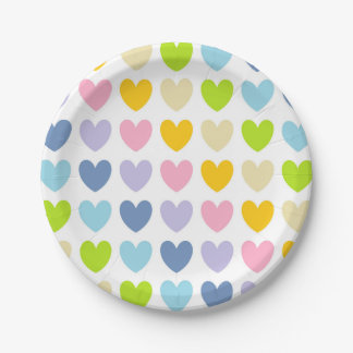 Prato De Papel Pastel Rainbow Hearts