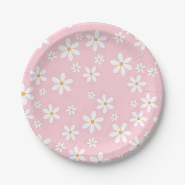 Prato De Papel Pastel Rosa Daisies Napkin (Frente)