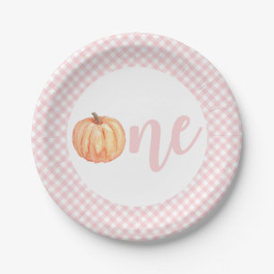 Prato De Papel Pastel rosa xadrez Little Pumpkin primeiro anivers