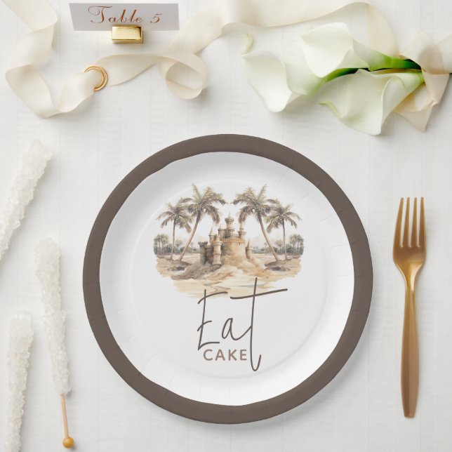 Prato De Papel Pastel Sand Elegant Beach Party Comer Cake (Casamento)