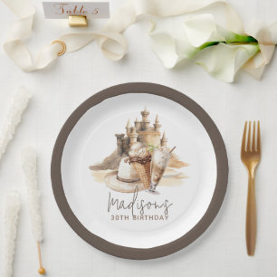 Prato De Papel Pastel Sand Elegant Beach Party Personalizado