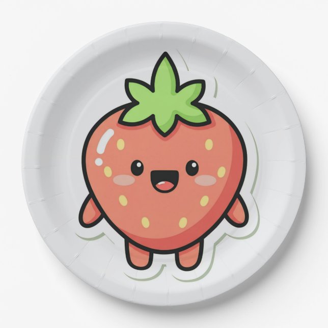 Prato De Papel Pastel Strawberry Aesthetic Sticker – Cute Fruit I (Frente)