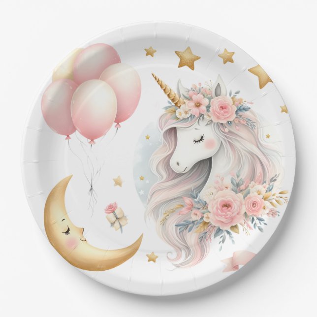 Prato De Papel Pastel Unicorn (Frente)
