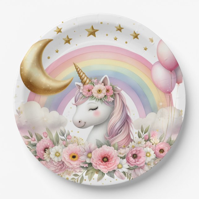 Prato De Papel Pastel Unicorn (Frente)